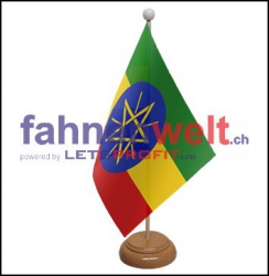 Äthiopien Tisch-Fahne aus Stoff mit Holzsockel | 22.5 x 15 cm