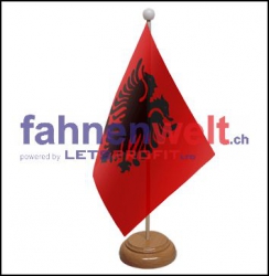 Albanien Tisch-Fahne aus Stoff mit Holzsockel | 22.5 x 15 cm