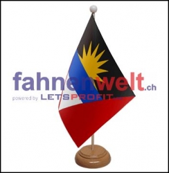 Antigua und Barbuda Tisch-Fahne aus Stoff mit Holzsockel | 22.5 x 15 cm