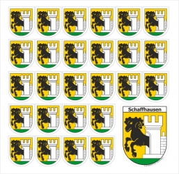 Aufkleber Sticker 8200 Schaffhausen mit grosser und 26 kleinen Wappen