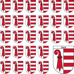 Aufkleber Sticker Jura mit grosser und 26 kleinen Wappen