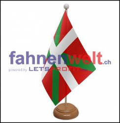 Baskenland Tisch-Fahne aus Stoff mit Holzsockel | 22.5 x 15 cm