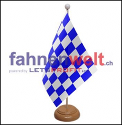 Blau/Weiss Tisch-Fahne aus Stoff mit Holzsockel | 22.5 x 15 cm
