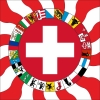 ⁑ Fahne geflammt Schweiz mit Kantonen | 120 x 120 cm