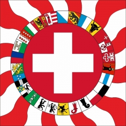Fahne geflammt Schweiz mit Kantonen | 200 x 200 cm