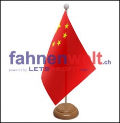 China Tisch-Fahne aus Stoff mit Holzsockel | 22.5 x 15 cm