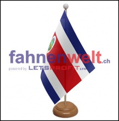 Costa Rica Tisch-Fahne aus Stoff mit Holzsockel | 22.5 x 15 cm