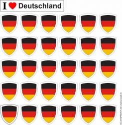 Aufkleber Deutschland in Wappenform 30 Stück auf Bogen | ca. 12.5 x 12.5 cm
