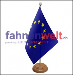 Europäische Union Tisch-Fahne aus Stoff mit Holzsockel | 22.5 x 15 cm