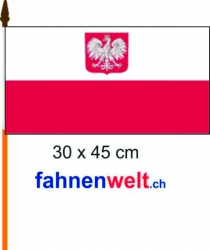 Polen mit Adler Fahne / Flagge am Stab | 30 x 45 cm