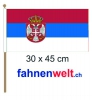 Serbien mit Wappen Fahne / Flagge am Stab | 30 x 45 cm