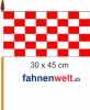 Fan-Fahne rot/weiss Fahne / Flagge am Stab  | 30 x 45 cm