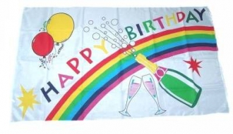 Happy Birthday / Geburtag mit Flasche Fahne gedruckt | 150 x 240 cm
