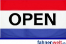 Geöffnet/Open/Offen Fahne rot/weiss/blau gedruckt | 90 x 150 cm