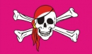 Pirat / Totenkopf mit gekreuzten Knochen Pink Fahne gedruckt | 90 x 150 cm