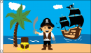 Pirat mit Strand Schatz / Treasure Beach Fahne aus Stoff | 90 x 150 cm