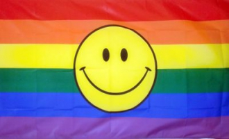 Regenbogen mit Smiley Fahne gedruckt | 60 x 90 cm