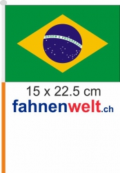 Brasilien Fahne / Flagge am Stab  Pack à 4 Stück | 15 x 22.5 cm