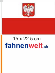 Polen mit Adler Fahne / Flagge am Stab  Pack à 4 Stück | 15 x 22.5 cm