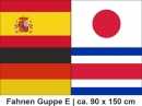 Gruppe E Fahnenset 90 x 150 cm aus Stoff mit allen 4 Fussball-WM-Gruppen-Teilnehmern 2022