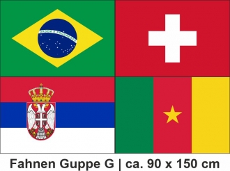Gruppe G Fahnenset 90 x 150 cm aus Stoff mit allen 4 Fussball-WM-Gruppen-Teilnehmern 2022