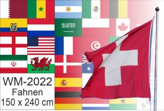 Fahnenset mit allen 32 Fussball-WM-Teilnehmern 2022 gedruckt | à 150 x 250 cm