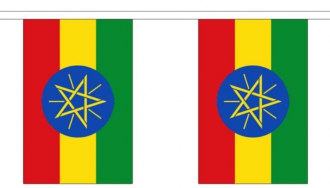 Fahnenkette Äthiopien gedruckt aus Stoff | 30 Fahnen 15 x 22.5 cm 9 m lang