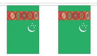Fahnenkette Turkmenistan gedruckt aus Stoff | 30 Fahnen 15 x 22.5 cm 9 m lang