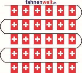 Stoff Fahnenkette Schweiz gedruckt | 30 Fahnen 15 x 22.5 cm 9 m lang