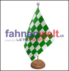 Grün/Weiss Tisch-Fahne aus Stoff mit Holzsockel | 22.5 x 15 cm