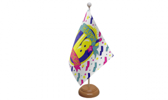 Happy Birthday 18 Tisch-Fahne aus Stoff mit Holzsockel | 22.5 x 15 cm