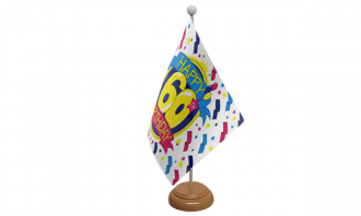 Happy Birthday 60 Tisch-Fahne aus Stoff mit Holzsockel | 22.5 x 15 cm