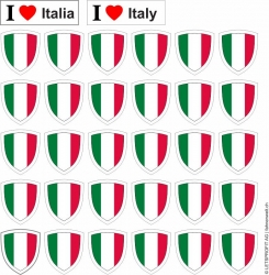 Aufkleber Italien / Italia in Wappenform 30 Stück auf Bogen | ca. 12.5 x 12.5 cm