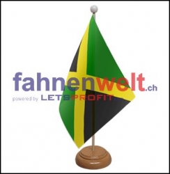 Jamaika Tisch-Fahne aus Stoff mit Holzsockel | 22.5 x 15 cm