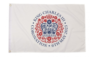 King Charles III Krönung weiss / Coronation Fahne aus Stoff | 90 x 150 cm