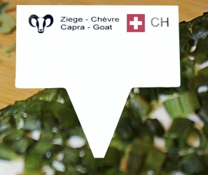 Mini-Schilder Ziege / Geiss mit Schweizerfahne Pack à 50 Stück | 20 x 40 mm