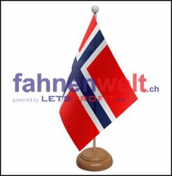 Norwegen Tisch-Fahne aus Stoff mit Holzsockel | 22.5 x 15 cm