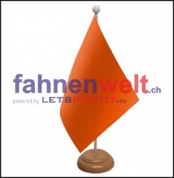 Orange Tisch-Fahne aus Stoff mit Holzsockel | 22.5 x 15 cm