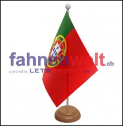 Portugal Tisch-Fahne aus Stoff mit Holzsockel | 22.5 x 15 cm