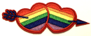 Patch Sticker zum aufbügeln Regenbogen-Doppelherzen mit Pfeil | 11.5 x 4.5 cm