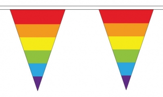 Stoff Wimpelkette Regenbogenfarben gestreift | 54 Wimpel 20 x 30 cm 20 m lang gestreift