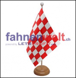 Rot/Weiss Tisch-Fahne aus Stoff mit Holzsockel | 22.5 x 15 cm