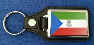 Äquatorialguinea Schlüsselanhänger aus Metall und Kunstleder | ca. 95 X 37  mm