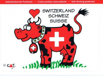 Selbstklebende Postkarte mit Kuh im Schweiz Design | 14.5 x 10.5 cm