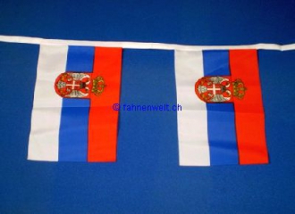 Fahnenkette Serbien mit Wappen gedruckt aus Stoff | 30 Fahnen 15 x 22.5 cm 9 m lang