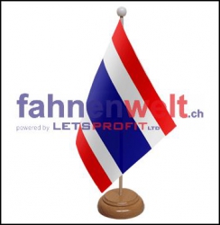 Thailand Tisch-Fahne aus Stoff mit Holzsockel | 22.5 x 15 cm