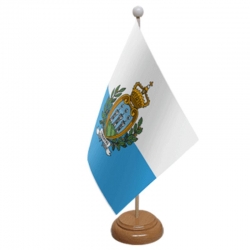 San Marino mit Wappen Tisch-Fahne aus Stoff mit Holzsockel | 22.5 x 15 cm