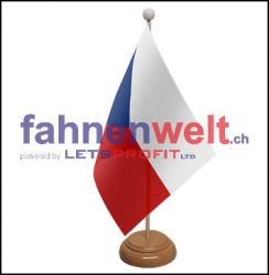 Tschechische Republik / Tschechien Tisch-Fahne aus Stoff mit Holzsockel | 22.5 x 15 cm