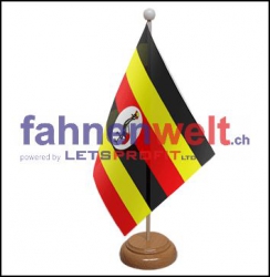 Uganda Tisch-Fahne aus Stoff mit Holzsockel | 22.5 x 15 cm