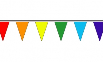 Stoff Wimpelkette mit Wimpeln in den Regenbogenfarben | 54 Wimpel 20 x 30 cm 20 m lang
